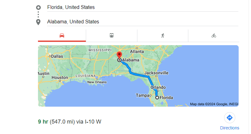 How Far is Alabama from Florida