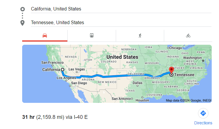 How Far is Tennessee from California