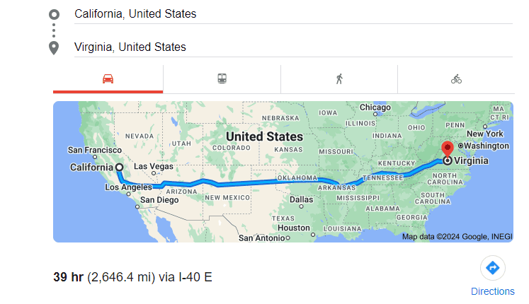 How Far is Virginia from California