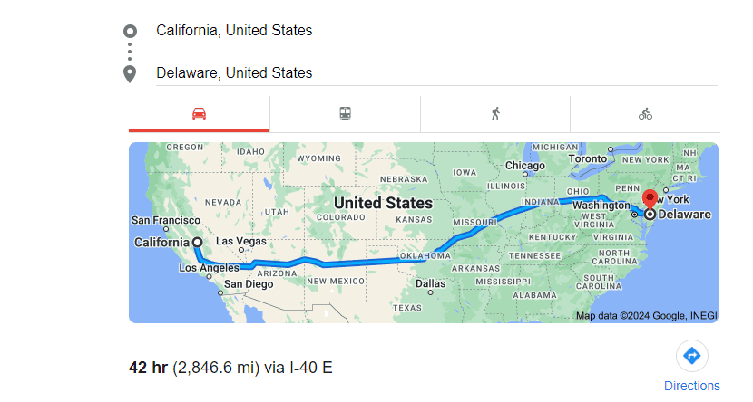 How Far is Delaware from California