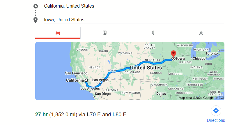 How Far is iowa from California