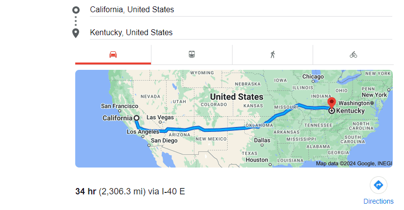 How Far is kentucky from California