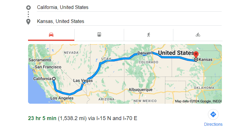 How Far is Kansas from California