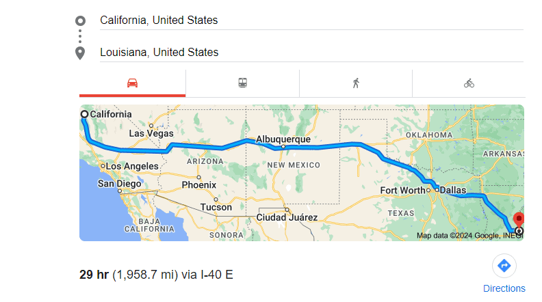 How Far is Louisiana from California