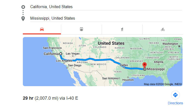 How Far is Mississippi from California